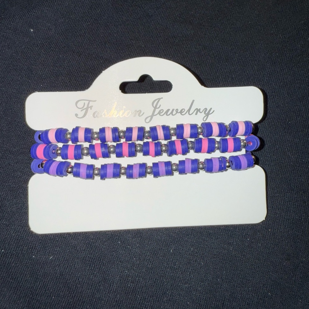🐠 Purple and Pink Beaded Bracelet Set